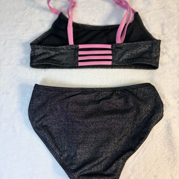 Art Class Black and Pink Shimmer Bikini for Little Girls Size S(6/6X) - Picture 2 of 8